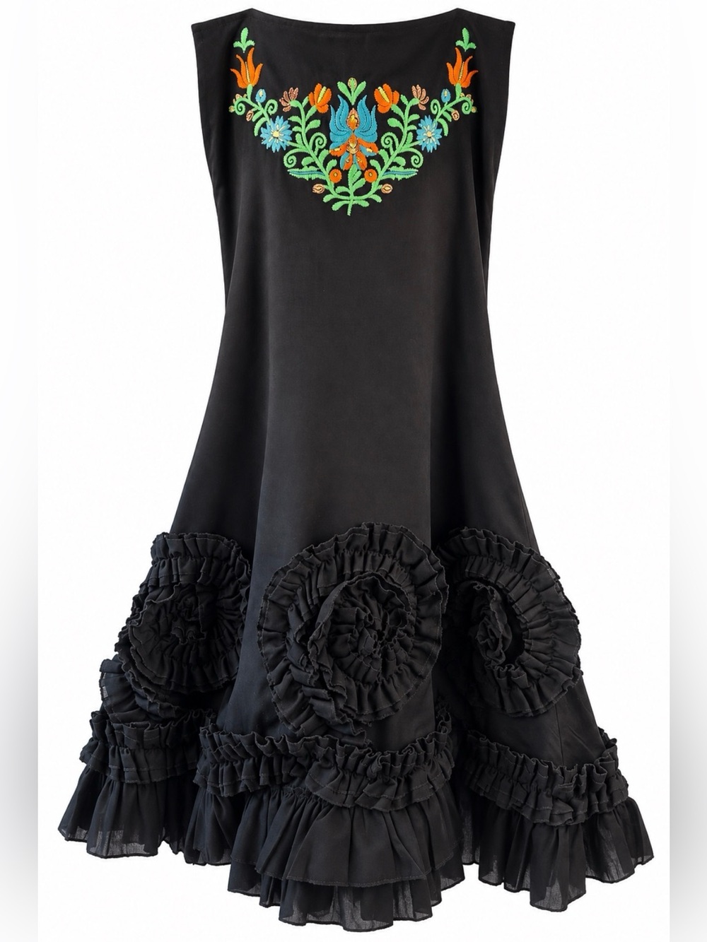 Miss Me Black Embroidered Ruffle Rosette Dress Size S